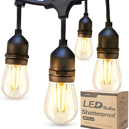 LED Outdoor String Lights 48FT with 2W Dimmable Edison Shatterproof Bulbs