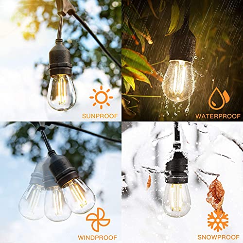 LED Outdoor String Lights 48FT with 2W Dimmable Edison Shatterproof Bulbs